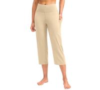 Pantacourt capri pour femme avec poches grande taille - Legging capri coupe droite - Pantalon de yoga court - Pantalon de yoga évasé, kaki, M
