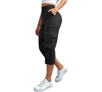 Pantacourt Cargo Femme 3/4 Ete Leger Pantalon Capri Travail Et Cargo Pantacourt Chic Et Elegant Pantalons 7/8eme Ample Taille Elastique À Cordon Serrage Survêtement De Sport pour Plage Casual