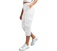 Pantacourt Cargo Femme 3/4 Ete Leger Pantalon Capri Travail Et Cargo Pantacourt Chic Et Elegant Pantalons 7/8eme Ample Taille Elastique À Cordon Serrage Survêtement De Sport pour Plage Casual