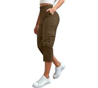 Pantacourt Cargo Femme 3/4 Ete Leger Pantalon Capri Travail Et Cargo Pantacourt Chic Et Elegant Pantalons 7/8eme Ample Taille Elastique À Cordon Serrage Survêtement De Sport pour Plage Casual