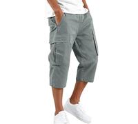 Pantacourt Cargo Homme Short 3/4 Été Coton Léger Travail Shorts Élastique Militaire Pantalon Court avec Poches Randonnée Chantier Travail Short pour Plage Yoga Jogging Décontracté (Grey, XXL)