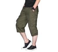 Pantacourt cargo pur coton homme couleur unie Bermuda battle en 100% coton coupe droite pour sport fitness course vélo,Vert armee L