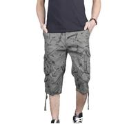 Pantacourt cargo pur coton homme imprimé Bermuda de travil en 100% coton coupe droite pour sport fitness course vélo,Vert armee 30