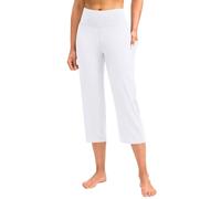 Pantacourt de yoga pour femme avec poches grande taille - Legging capri à jambe droite - Pantalon de yoga court avec poches, blanc, XXL