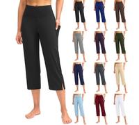 Pantacourt de yoga pour femme - Coupe bootcut - Taille haute élastique - Coupe évasée - Avec poches - Legging capri d'entraînement - Jambe large - Legging 3/4 pour jogging, course à pied, entraînement