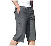 Pantacourt Décontractés 3/4 Homme en Coton Ete Shorts De Sport Homme avec Poche Zippée Short Court Hommes Multipoches Outdoor Pantalon Court Masculin avec Cordon Taille Elastique Short