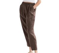Pantacourt D'Été Femme en Lin DéContracté Pantalon Femme 7/8 Fluide Coton et Lin Couleur Unie Léger Chic et Élégante Pantalon de Travail avec Poches Ample Plage Rétro Pants Pantalons Taille Haute