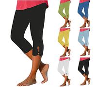 Pantacourt D'été Habillé pour Femme Pantalon de Compression D'entraînement Chic Élastique Taille Haute Couleur Unie Pantalons Legging 3/4 Course à Pied pour Sport Fitness Jogging Yoga