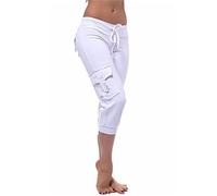 Pantacourt d'été pour femme - Grandes tailles - 3/4 - Stretch - Coton - Taille haute - Pantalon de jogging 7/8 - Léger et élégant - Pantalon de sport pour femme, Blanc., XXXXL