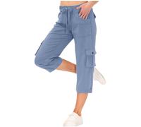 Pantacourt Été Femme Leger Fluide Pantacourt Taille Haute Classique Pantalon Décontractée 7/8 Court Baggy Randonnée Sport Femme Été Chic Et Elegant Taille Elastique avec Poches Ete