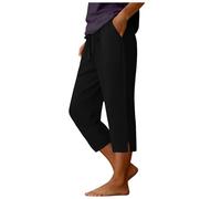 Pantacourt Femme Coton et Lin D'été Léger Fluide Pantalon 3/4 avec Poches Taille Elastique à Jambe Droite Pantalon Confortable et Décontracté Couleur Unie Respirant Pantalons avec Boutonné
