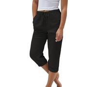 Pantacourt Femme Été,3/4 Coton Et Lin Décontractés Large Léger Pantalon avec Cordon,Couleur Unie Tendance Fluide Casual Yoga Pilattes Pants avec Poches Pantalon Femme Coton Lin