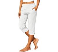 Pantacourt Femme Été 3/4 Grande Taille Pantalon-Taille Élastique Pantalon De Jogging Léger Corsaire Sport De Couleur Unie Pants Stretch Confort Avec Poche Pantalons Loisirs Pour Yoga Travail Quotidien