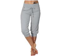 Pantacourt Femme Été Coton Cargo d'été 3/4 Long Capri Pantalon avec Poches Ete Ample Pantalon de Yoga Pilattes Jogging Pantalons Décontracté Pantacourt Grande Taille Pas Cher Cadeau Fête des Mères