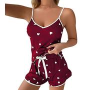Pantacourt Femme Été Ensemble Ete Pyjama Short Satin Ajusté Et Respirant Léger Élégant 2 Pièce Coton De Nuisette Sexy À Fleurs Ou Motifs Géométriques Pantalon Chemisier Chic XL
