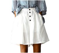 Pantacourt Femme ete Fluide en Lin Short Longueur Genou Jambe Large Jogging Pas Cher Shorts Lin Coton Sport Femmes ete Chic Large Fluide Shorts et Bermudas Grande Taille Élastique Short avec Poches