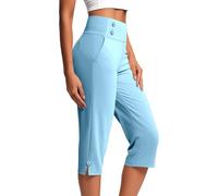 Pantacourt Femme Été Grande Taille Pantalon 3/4 Taille Élastique Pantalon De Jogging Léger Pour Femmes Corsaire Sport De Couleur Unie Pants Stretch Confort Avec Poche Loisirs Pour Yoga