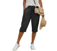 Pantacourt Femme été Leger 3/4 Pantalon Coton Et Lin Taille Elastique Pantalons De Jogging À Cordon Couleur Unie 3/4 Pant Décontractée Confortable Pants De Plage