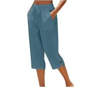 Pantacourt Femme Été Pantalon 3/4 Été en Coton Chic et Lin Jogging Léger avec Poches Taille Élastique Bas de Pyjama Coupe Ample Fluide Pants De Plage Décontractée pour Vacances Plage et Loisirs