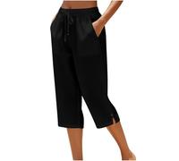 Pantacourt Femme Été Pantalon 3/4 Été en Coton Chic et Lin Jogging Léger avec Poches Taille Élastique Bas de Pyjama Coupe Ample Fluide Pants De Plage Décontractée pour Vacances Plage et Loisirs