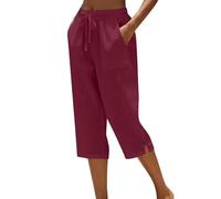 Pantacourt Femme Été Pantalon 3/4 Été en Coton Chic et Lin Jogging Léger avec Poches Taille Élastique Bas de Pyjama Coupe Ample Fluide Pants De Plage Décontractée pour Vacances Plage et Loisirs