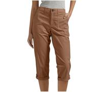 Pantacourt Femme Été Pas Cher Pantalons 3/4 Cargo Décontracté Pantalon Corsaire Ceinture Élastique Couleur Unie Randonnée Pantacourt Capri Sport Taille Haute Pantalon de Travail Chasse avec Poche