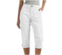 Pantacourt Femme Été Pas Cher Pantalons 3/4 Cargo Décontracté Pantalon Corsaire Ceinture Élastique Couleur Unie Randonnée Pantacourt Capri Sport Taille Haute Pantalon de Travail Chasse avec Poche
