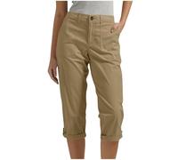 Pantacourt Femme Été Pas Cher Pantalons 3/4 Cargo Décontracté Pantalon Corsaire Ceinture Élastique Couleur Unie Randonnée Pantacourt Capri Sport Taille Haute Pantalon de Travail Chasse avec Poche