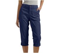 Pantacourt Femme Été Pas Cher Pantalons 3/4 Cargo Décontracté Pantalon Corsaire Ceinture Élastique Couleur Unie Randonnée Pantacourt Capri Sport Taille Haute Pantalon de Travail Chasse avec Poche