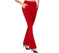 Pantacourt Femme été,Women's Stretchy Straight Dress Pants with Pockets Tall Petite Regular for Work Business Short De Bain Adolescent (Red, L)