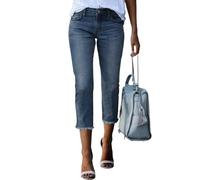 Pantacourt Femme Jean Stretch Ourlet Effiloché Corsaire été Jean Capri Skinny Fit pour Femme Pantacourt Taille Haute Coupe Droite Hanche Jeans Slim 7/8 Décontracté Capri Pants