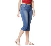 Pantacourt Femme Jean - Taille Haute Elastique Coupe Droite Pantacourt, avec Trous, Stretch, Skinny Pantalon Jean 3/4, Décontracté Ete