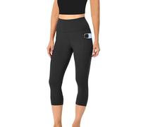 Pantacourt Femme Sport 3/4 Leggings Femme Couleur Unie avec Poches Pantalon de Sport Pantalon de Jogging Coton Léger Capri Taille Haute Yoga Opaque Doux Capri Legging Survêtement Gym Running