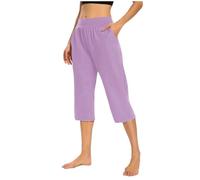 Pantacourt Femme Sport 3/4 Pantalon de Jogging Coton Léger Capri Pantalon Survêtement Respirant Yoga Gym Running Pantalons avec Poches Couleur Unie, Parfait pour Les Sports, Gym Pas Cher