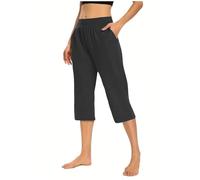 Pantacourt Femme Sport 3/4 Pantalon de Jogging Coton Léger Capri Pantalon Survêtement Respirant Yoga Gym Running Pantalons avec Poches Couleur Unie, Parfait pour Les Sports, Gym Pas Cher