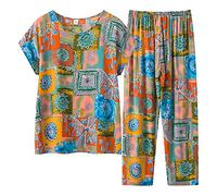 Pantacourt Femme t Rose Corail Mi-Long Pyjama Femme Raffi Confortale Respirant Chic Dtendu Mou Agrale Chaleureux Doux Imprim Vtements De Nuit Capri Rgulier Serein