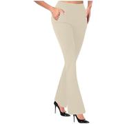 Pantacourt Femme,Women's Stretchy Straight Dress Pants with Pockets Tall Petite Regular for Work Business Short De Bain Adolescent (Beige, S)