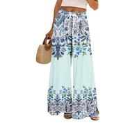 Pantacourt Fluide Femme Été Fuseau Pince D'Elephant Habillé Sudation Marine Africain Push Up Pantalon De Grossesse Femme avec Poche Téléphone Confort Hippie Fitness Mes Commandes E-Cyan XXL