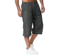 Pantacourt Homme Eté Shorts et Bermudas 3/4 en Lin et Coton Sport Léger, Pantalon Décontracté Taille Elastique avec Cordon de Serrage, Idéal pour la Plage, Jogging, Running, Yoga, Randonnée