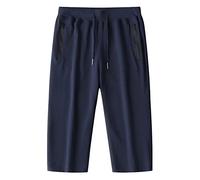 Pantacourt Homme Pantalon 3/4 Eté Short de Jogging en Coton avec Poche Zippées Et Cordon de Serrage Casuel pour Sport Fitness Sortie Voyager Courant,Bleu,L