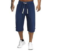 Pantacourt Homme Sport, Pantacourt Homme Coton Lin Décontracté Taille Élastique Classiques Couleur Unie avec Cordon De Serrage Été Comfortable Slim Simple Tous Les Jours Passe-Partout Short