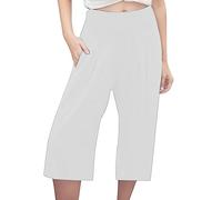 Pantacourt Lin Femme Ete Fluide DéContracté Taille Elastique LéGer avec Poches Grande Taille Ample Pantalon De Jogging à Cordon Couleur Unie 3/52 Pantacourt Confortable Pants de Plage