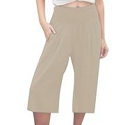 Pantacourt Lin Femme Ete Fluide DéContracté Taille Elastique LéGer avec Poches Grande Taille Ample Pantalon De Jogging à Cordon Couleur Unie 3/34 Pantacourt Confortable Pants de Plage