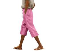 Pantacourt Lin Femme Ete - Pantacourt Femme Été Leger Pantalon avec Cordon De Serrage Pant Thin Pants avec Deux Poches Corsaire Couleur Pure Pants Printemps D'Été Pantalon Simple Corsaire