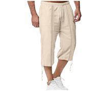 Pantacourt Lin Homme Taille élastiquée Large Grande Taille Couleur Unie Léger Pantalons Ete avec Cordon De Serrage Casual Basiques Tendance De Plage Voyage Vacances Pants