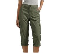 Pantacourt pour femme - Pantalon cargo décontracté et ample - Couleur unie - Taille extensible - Pantalon de sport en plein air - Pantalon court avec poches et boutons, 02 K* Vert kaki, XXL