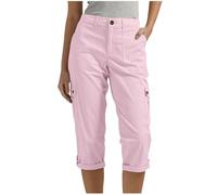 Pantacourt pour femme - Pantalon cargo décontracté et ample - Couleur unie - Taille extensible - Pantalon de sport en plein air - Pantalon court avec poches et boutons, 02 K* Rose, M
