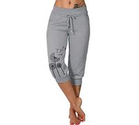Pantacourt pour Femme Pantalon D'Été Femme de Sport Court Taille Haute Pantalon 3/4 de Survêtement Pantacourt Décontracté Élastique Respirant de Jogging Décontracté avec Poches Pantalon de Yoga