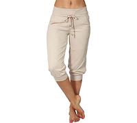 Pantacourt pour Femme Pantalon D'Été Femme de Sport Court Taille Haute Pantalon 3/4 de Survêtement Pantacourt Décontracté Élastique Respirant de Jogging Décontracté avec Poches Pantalon de Yoga