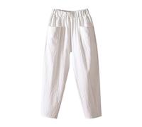 Pantalon 2025 Nouveau Femme Nettoyage du Sol, Pantalons Scrunch Taille Elastique Pants Capri Loisirs Coupe Lin Plusieurs Poches Japonais Printemps Et Été Jambe Baril Court Léger Couleur Unie Tenue